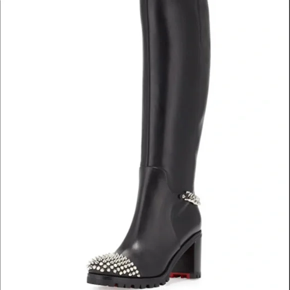 SOLD❤️Christian Louboutin Napaleona Spiked-Toe Red Knee Bl boots leather - Picture 3 of 16